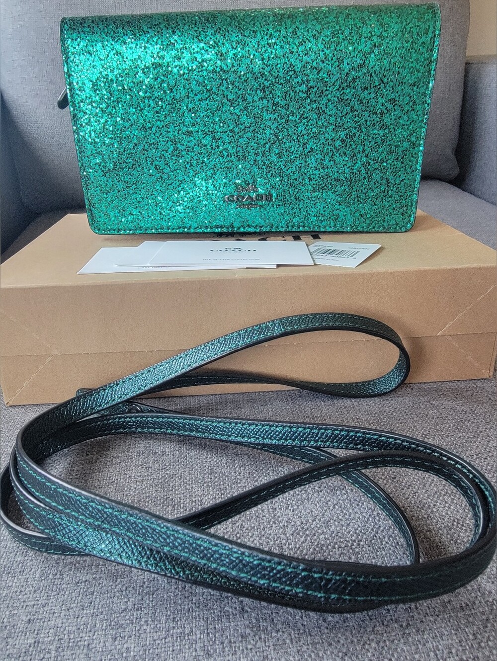 Coach Hayden Emerald Green Glitter Crossbody Clutch - Wizard of Oz - With Box